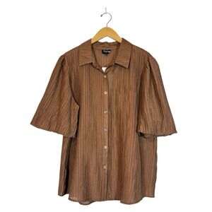 Toofan Bubble Sleeve Shirt In Mocha Sz XL Textured Button Front Mature Classy